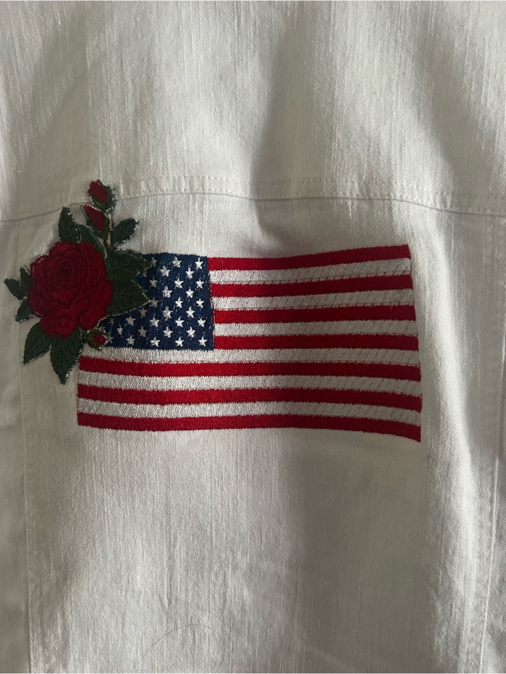 Ruby Rd. White Denim Button-Front Jean Jacket with Flag Design - Picture 3 of 7